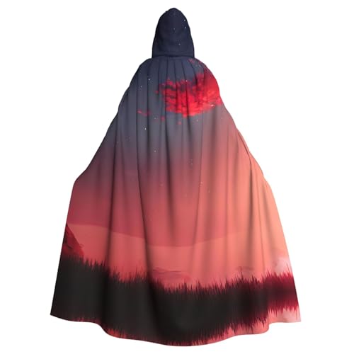 Roter Himmel bei Nacht, Sternenaufdruck, Unisex, für Erwachsene, Kapuzenumhang, übergroßer Kapuzenumhang, Halloween-Umhang von Lootpe