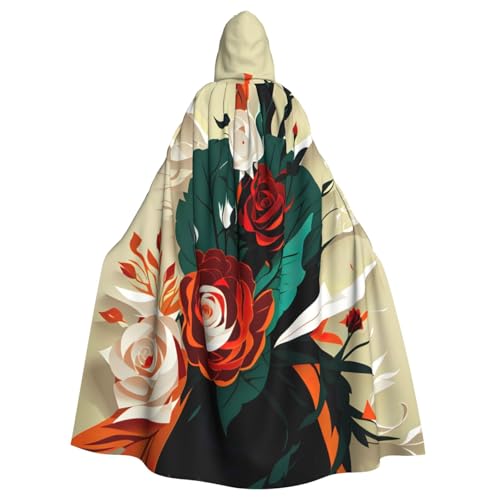 Roter Rosen-Blumendruck, Unisex, für Erwachsene, Kapuzenumhang, übergroßer Kapuzenumhang, Halloween-Umhang von Lootpe