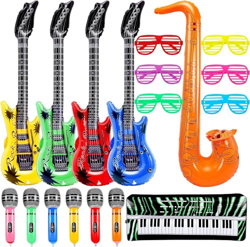 Loppdece 18 Stück Aufblasbare Instrumente, Aufblasbare Party Props, Buntes Luftgitarren zum Aufblasen Mikrofone Saxophon Shutter Shading gläser, Aufblasbare Rock Star Toy Set für Party Rock Party Deko Loppdece 18 Stück Aufblasbare Instrumente, Aufblasbare Party Props, Buntes Luftgitarren zum Aufblasen Mikrofone Saxophon Shutter Shading gläser, Aufblasbare Rock Star Toy Set für Party Rock Party Deko von Loppdece