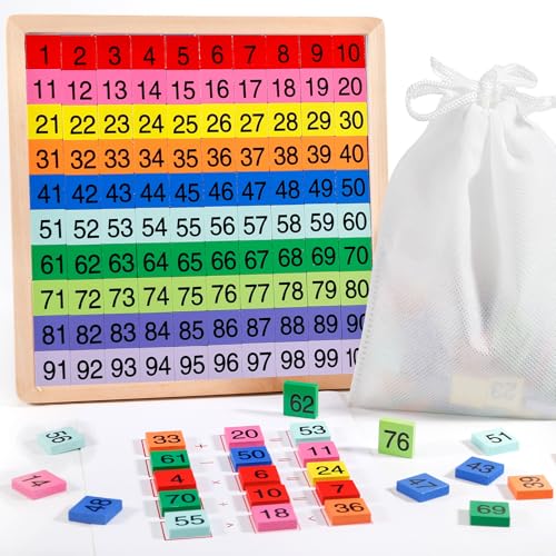 Loppdece 24 Stück Mathematik Puzzle Holz Digital Board, 1-100 Fortlaufende Zahlen Holz Lernspiel, Montessori Mathe Puzzle Hundertertafel mit Aufbewahrungsbeutel, Vorschule Pädagogisches für Kinder von Loppdece