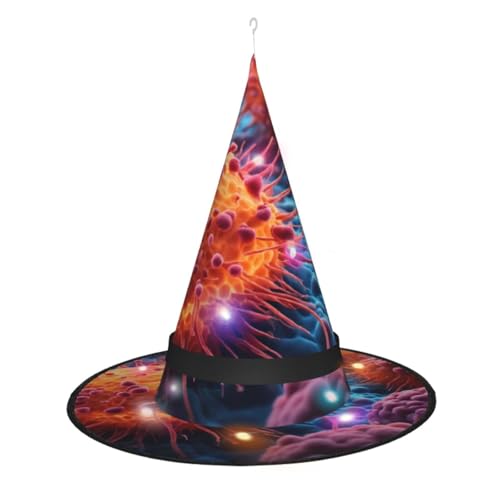 Ein handgezeichnetes Gemälde einer Krebszellen im Druck, Hexenhut, Halloween-Hexenhut mit LED-Licht, Cosplay-Party-Dekoration von Loppott