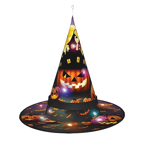 Happy-Halloween-Day-Hexenhut mit Süßigkeiten-oder-Treat-Druck, Halloween-Hexenhüte mit LED-Licht, Cosplay-Party-Dekoration von Loppott