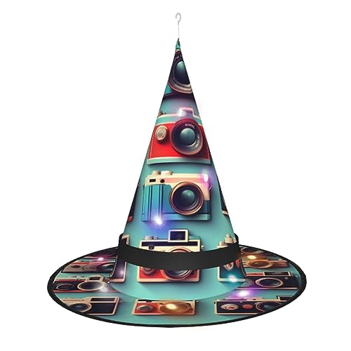 Hexenhut im Retro-Stil, coole Kamerasammlung, Druck, Halloween-Hexenhüte mit LED-Licht, Cosplay, Party-Dekoration von Loppott
