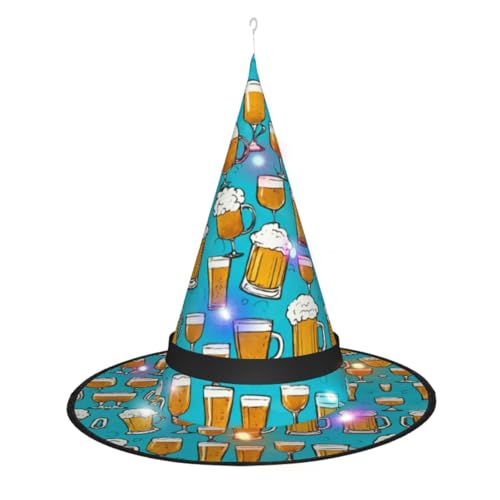 Hexenhut mit Bierblasen-Druck, Halloween-Hexenhüte mit LED-Licht, Cosplay, Party-Dekoration von Loppott