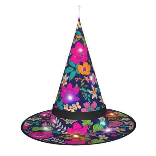 Hexenhut mit Blumenaufdruck, Halloween-Hexenhüte mit LED-Licht, Cosplay, Party-Dekoration, 3 Stück von Loppott