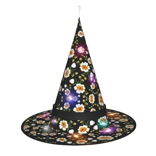 Hexenhut mit Blumenblatt-Druck, Halloween-Hexenhüte mit LED-Licht, Cosplay, Party-Dekoration, 2 Stück von Loppott