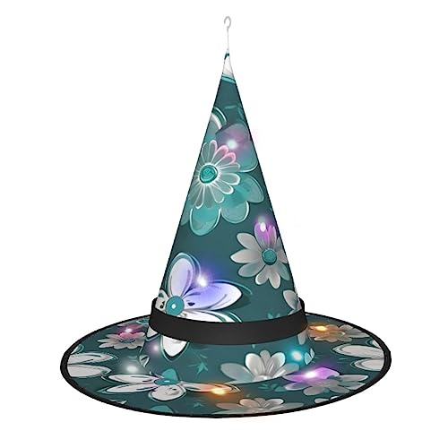 Hexenhut mit Blumendruck, Halloween-Hexenhut mit LED-Licht, Cosplay-Party-Dekoration von Loppott