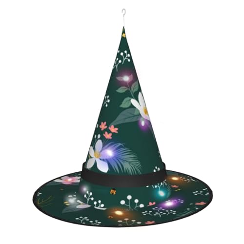 Hexenhut mit Blumenmuster, Halloween-Hexenhut mit LED-Licht, Cosplay-Party-Dekoration von Loppott
