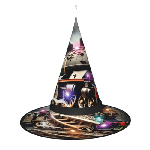 Hexenhut mit Dampflokomotiven-Zug, Halloween-Hexenhüte mit LED-Licht, Cosplay, Party-Dekoration von Loppott
