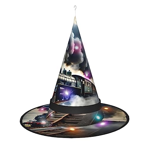Hexenhut mit Dampfzug, Wolken, Halloween-Hexenhut mit LED-Licht, Cosplay, Party-Dekoration von Loppott
