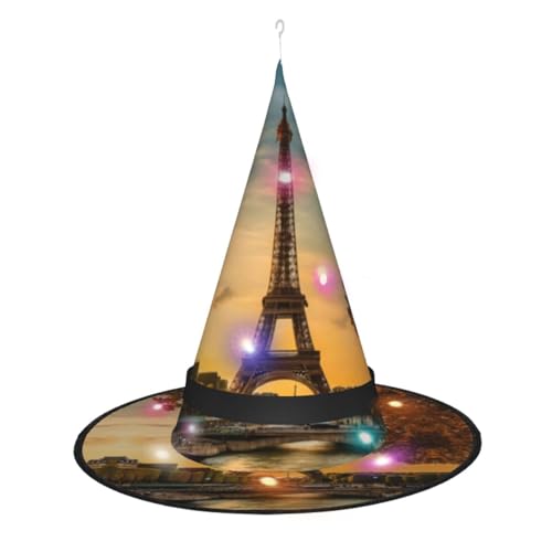 Hexenhut mit Eiffelturm, Paris, Herbstdruck, Halloween-Hexenhut mit LED-Licht, Cosplay, Party-Dekoration von Loppott