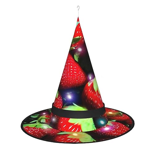 Hexenhut mit Erdbeermuster, Halloween-Hexenhüte mit LED-Licht, Cosplay-Party-Dekoration von Loppott