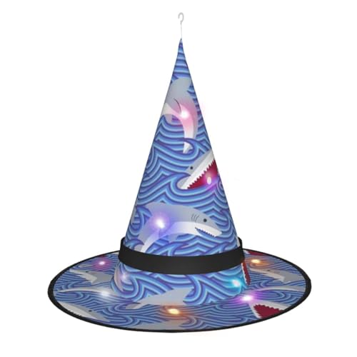 Hexenhut mit Fischaufdruck, Halloween-Hexenhut mit LED-Licht, Cosplay, Party-Dekoration von Loppott