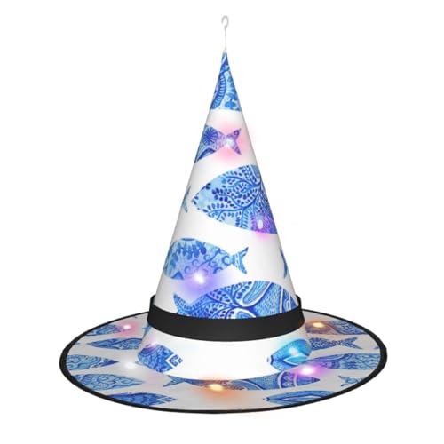Hexenhut mit Fischmalerei, Halloween-Hexenhut mit LED-Licht, Cosplay, Party-Dekoration von Loppott