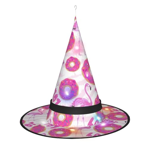 Hexenhut mit Flamingo- und Donut-Druck, Halloween-Hexenhüte mit LED-Licht, Cosplay-Party-Dekoration von Loppott