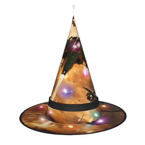 Hexenhut mit Flugzeugkampfjets, Halloween-Hexenhut mit LED-Licht, Cosplay, Party-Dekoration Hexenhut mit Flugzeugkampfjets, Halloween-Hexenhut mit LED-Licht, Cosplay, Party-Dekoration von Loppott
