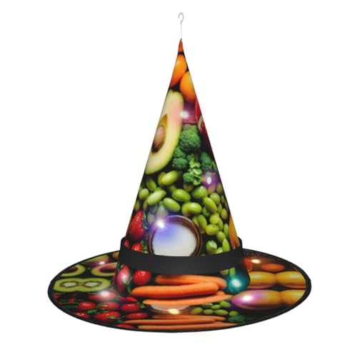 Hexenhut mit Gemüse- und Obstdruck, Halloween-Hexenhüte mit LED-Licht, Cosplay-Party-Dekoration von Loppott