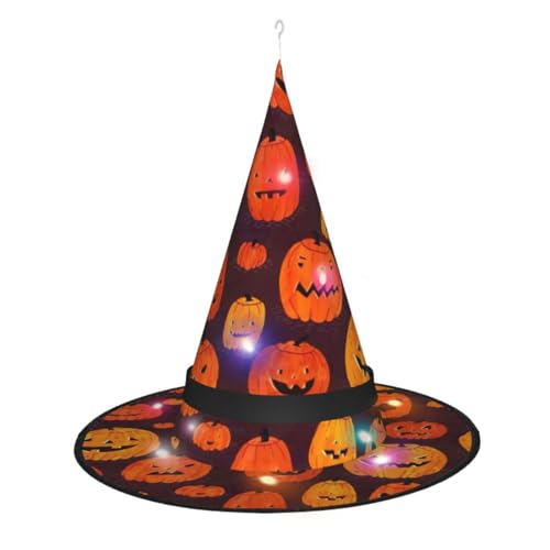 Hexenhut mit Halloween-Kürbis-Druck, Halloween-Hexenhüte mit LED-Licht, Cosplay-Party-Dekoration Hexenhut mit Halloween-Kürbis-Druck, Halloween-Hexenhüte mit LED-Licht, Cosplay-Party-Dekoration von Loppott