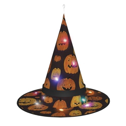 Hexenhut mit Halloween-Kürbis-Druck, Halloween-Hexenhüte mit LED-Licht, Cosplay-Party-Dekoration Hexenhut mit Halloween-Kürbis-Druck, Halloween-Hexenhüte mit LED-Licht, Cosplay-Party-Dekoration von Loppott