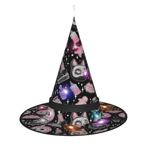 Hexenhut mit Halloween-Kürbis-Katzen-Druck, Halloween-Hexenhüte mit LED-Licht, Cosplay-Party-Dekoration Hexenhut mit Halloween-Kürbis-Katzen-Druck, Halloween-Hexenhüte mit LED-Licht, Cosplay-Party-Dekoration von Loppott