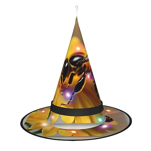 Hexenhut mit Honigbiene und Blumendruck, Halloween-Hexenhüte mit LED-Licht, Cosplay, Party-Dekoration von Loppott