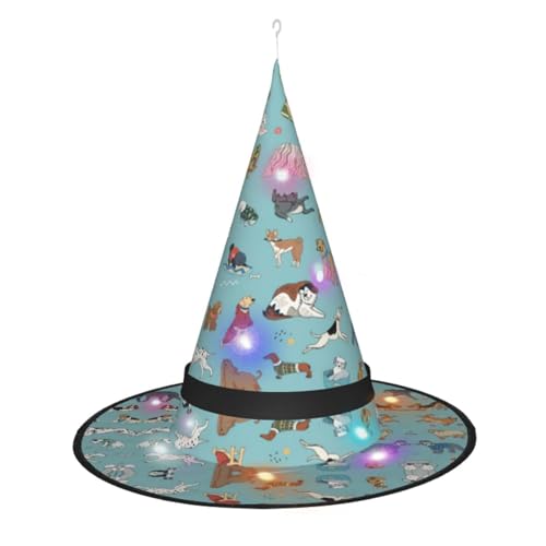 Hexenhut mit Hundeaufdruck, Halloween-Hexenhüte mit LED-Licht, Cosplay-Party-Dekoration von Loppott