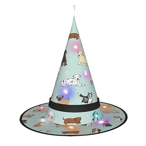 Hexenhut mit Hundeaufdruck, Halloween-Hexenhüte mit LED-Licht, Cosplay-Party-Dekoration von Loppott