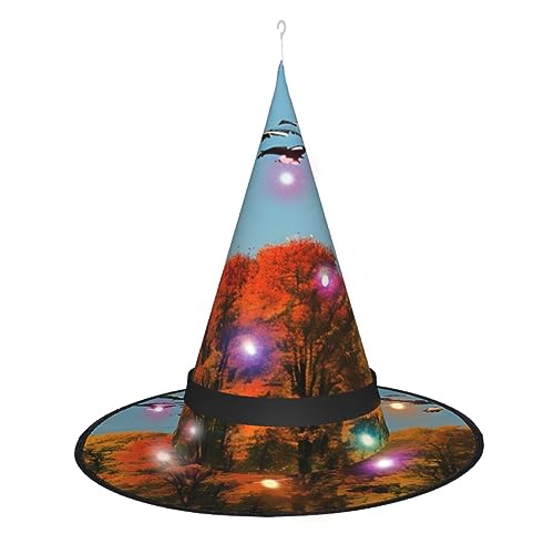 Hexenhut mit Jagd-Motiv und fliegender Wildenten und Baum, Halloween-Hexenhüte mit LED-Licht, Cosplay-Party-Dekoration von Loppott