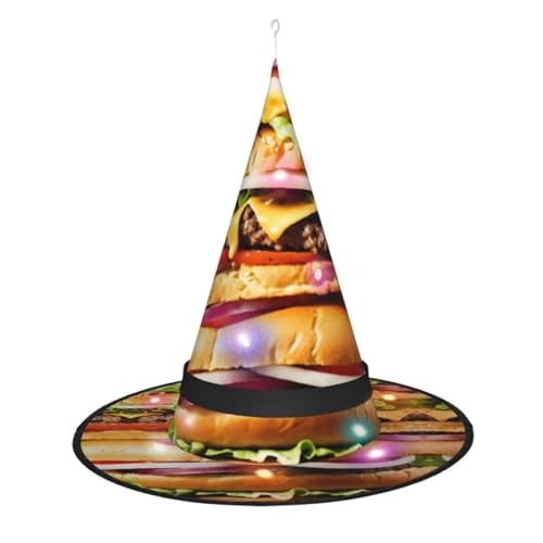 Hexenhut mit Lebensmittelmuster, lustiger Druck, Halloween-Hexenhüte mit LED-Licht, Cosplay, Party-Dekoration von Loppott