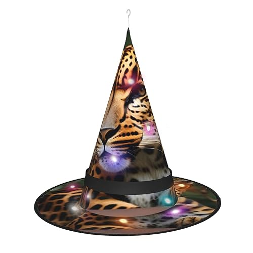 Hexenhut mit Leopardenmuster, Halloween-Hexenhüte mit LED-Licht, Cosplay-Party-Dekoration von Loppott