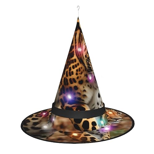 Hexenhut mit Leopardenmuster, Halloween-Hexenhüte mit LED-Licht, Cosplay-Party-Dekoration von Loppott