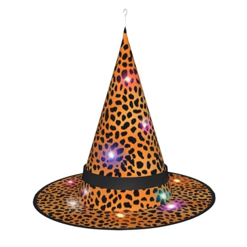 Hexenhut mit Leopardenmuster, Halloween-Hexenhüte mit LED-Licht, Cosplay-Party-Dekoration von Loppott