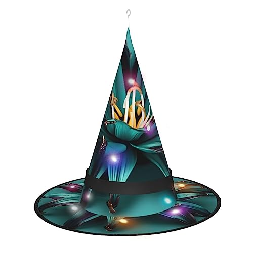 Hexenhut mit Lilien-Druck, Halloween-Hexenhut mit LED-Licht, Cosplay-Party-Dekoration von Loppott
