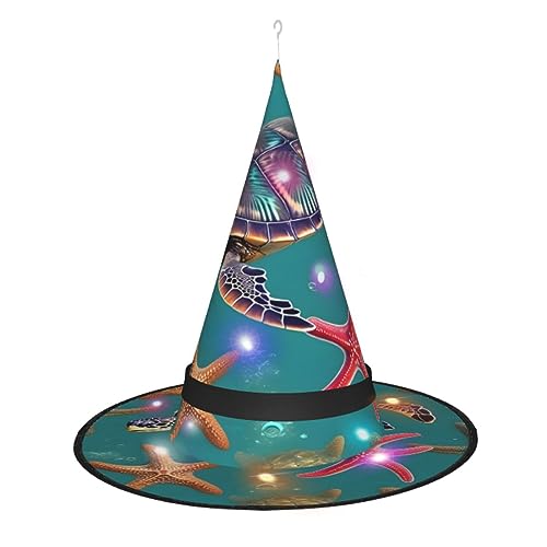 Hexenhut mit Meeresschildkröte, Seestern-Muster, Halloween-Hexenhut mit LED-Licht, Cosplay, Party-Dekoration von Loppott