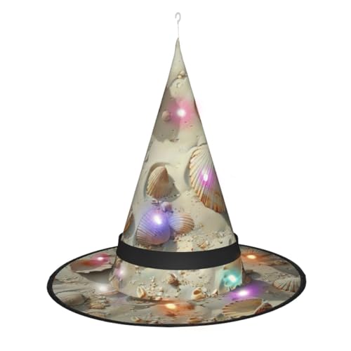 Hexenhut mit Muschelsanddruck, Halloween-Hexenhut mit LED-Licht, Cosplay, Party-Dekoration von Loppott