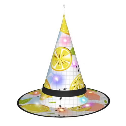 Hexenhut mit Obst-Zitronen-Druck, Halloween-Hexenhüte mit LED-Licht, Cosplay-Party-Dekoration Hexenhut mit Obst-Zitronen-Druck, Halloween-Hexenhüte mit LED-Licht, Cosplay-Party-Dekoration von Loppott