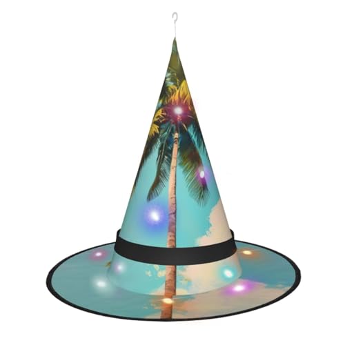 Hexenhut mit Palmenaufdruck, Halloween-Hexenhüte mit LED-Licht, Cosplay-Party-Dekoration von Loppott