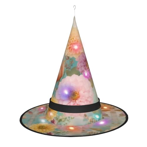 Hexenhut mit Pfingstrosenblüten, Halloween-Hexenhut mit LED-Licht, Cosplay, Party-Dekoration von Loppott