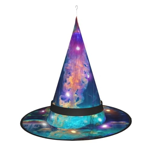 Hexenhut mit Quallen-Ozean-Druck, Halloween-Hexenhüte mit LED-Licht, Cosplay, Party-Dekoration von Loppott