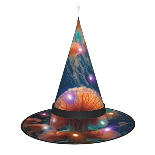 Hexenhut mit Quallen-Ozean-Druck, Halloween-Hexenhüte mit LED-Licht, Cosplay, Party-Dekoration von Loppott