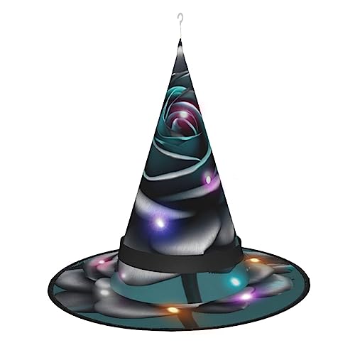 Hexenhut mit Rosen-Motiv, Halloween-Hexenhut mit LED-Licht, Cosplay, Party-Dekoration von Loppott