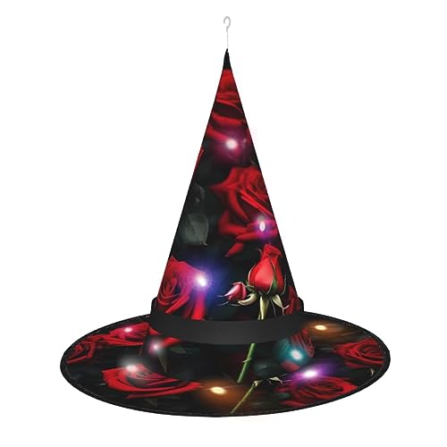 Hexenhut mit Rosenblüten, Halloween-Hexenhut mit LED-Licht, Cosplay-Party-Dekoration von Loppott