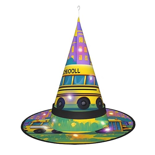Hexenhut mit Schulbus-Druck, Halloween-Hexenhüte mit LED-Licht, Cosplay-Party-Dekoration von Loppott