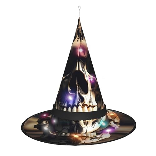 Hexenhut mit Totenkopf, Rock-Roll-Skelett-Knochen-Druck, Halloween-Hexenhüte mit LED-Licht, Cosplay-Party-Dekoration von Loppott