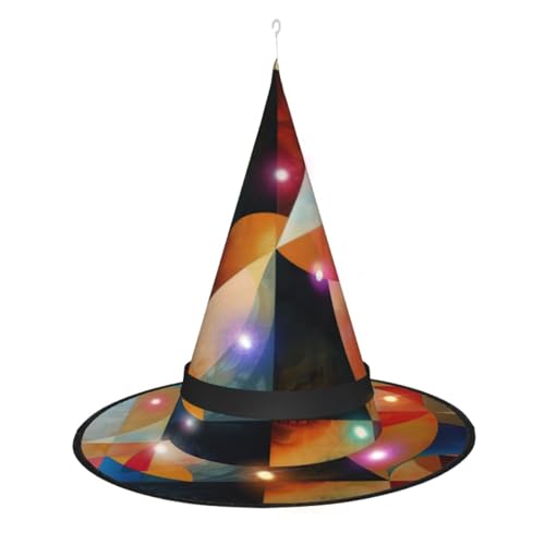 Hexenhut mit abstraktem geometrischem Druck, Halloween-Hexenhüte mit LED-Licht, Cosplay-Party-Dekoration von Loppott
