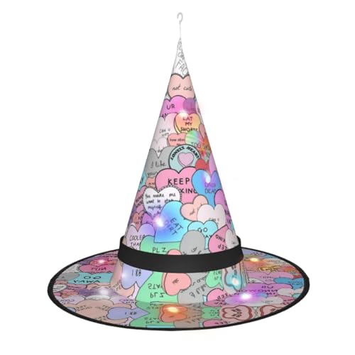Hexenhut mit buntem Herz-Standard-Druck, Halloween-Hexenhüte mit LED-Licht, Cosplay-Party-Dekoration von Loppott