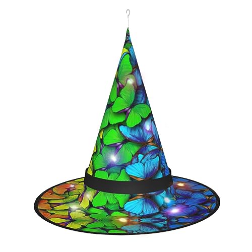 Hexenhut mit buntem Schmetterlings-Druck, Halloween-Hexenhüte mit LED-Licht, Cosplay-Party-Dekoration von Loppott