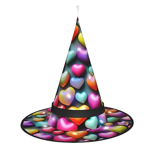Hexenhut mit bunten Regenbogen-Herzen, Halloween-Hexenhüte mit LED-Licht, Cosplay-Party-Dekoration von Loppott