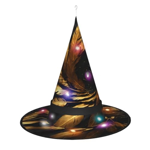 Hexenhut mit goldenem Rosen-Blumendruck, Halloween-Hexenhut mit LED-Licht, Cosplay-Party-Dekoration von Loppott