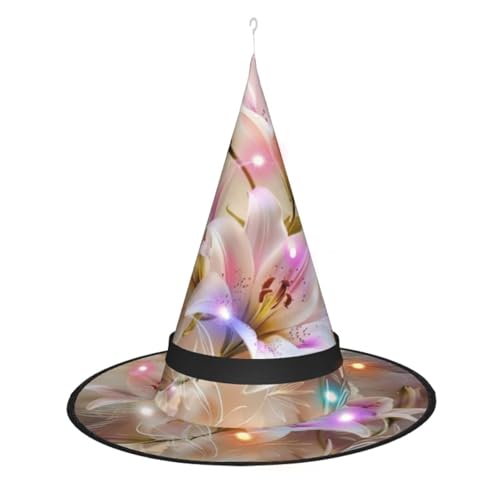 Hexenhut mit romantischem Blumendruck, Halloween-Hexenhut mit LED-Licht, Cosplay, Party-Dekoration von Loppott
